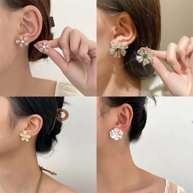 Flower earrings k-style early spring flower earrings ins trendy niche design elegant simple sweet small fresh earrings