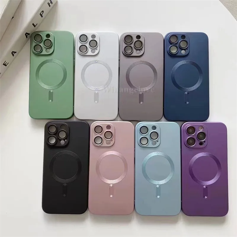 

20Pcs Luxury Matte Magnetic For Magsafe Metal Case For iphone 14 pro max 13 12 pro 11 Soft Cover