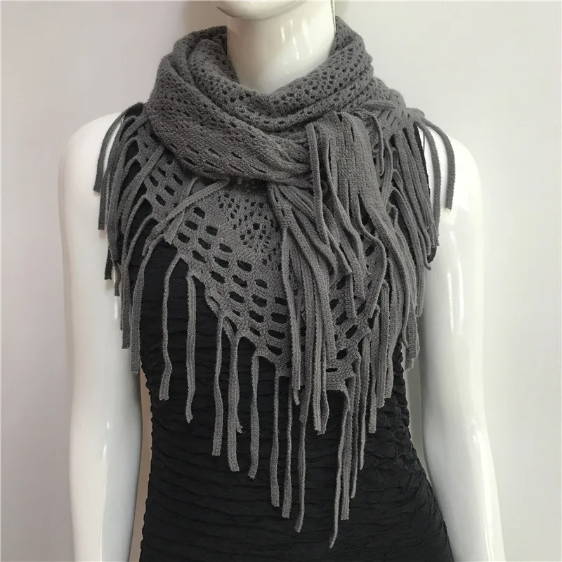 New Solid Color Tassel Wool Knit Triangle Scarf Shawl