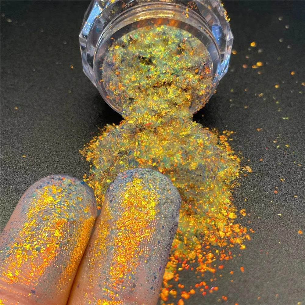 Aurora Chameleon Gold Opal Nail Powder Paillettes Fiocchi Ultrasottili Decorazione Per Unghie Manicure Riflettente Chrome Glitter Powder # Y