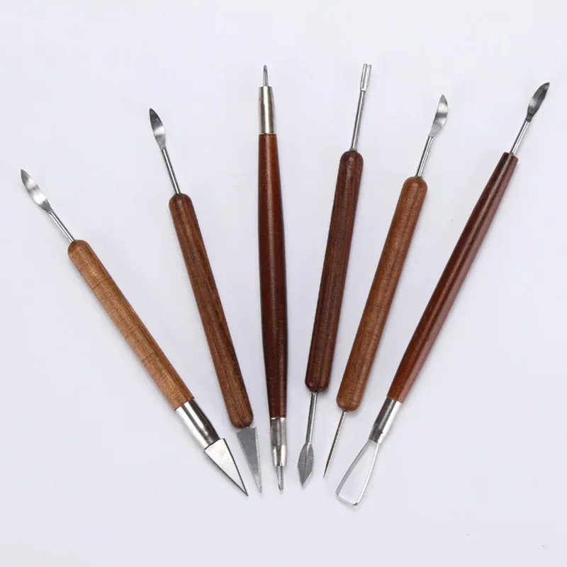 Polymer Clay Tools Pottery Tools Clay Sculpting Tools 6PCS sculpting tool Pottery Tools Wood Handle Pottery Set Wax Carving Sculpt Smoothing Polymer Shapers Clay Ceramic Tool