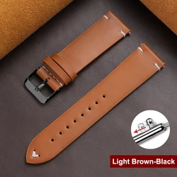 Vintage Brown Leather Watch Band with Quick Release Mechanism - Universal Lightweight Strap - 22mm (Light Brown - Black)