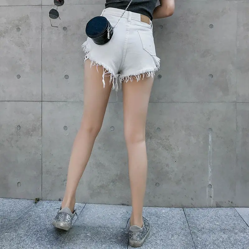 여성용 사이드 스파이크 데님 반바지, 하이 스트리트, 와이드 레그, 얇은 반바지, 하이 웨이스트 청바지, 루즈 홀 패션, Q688
