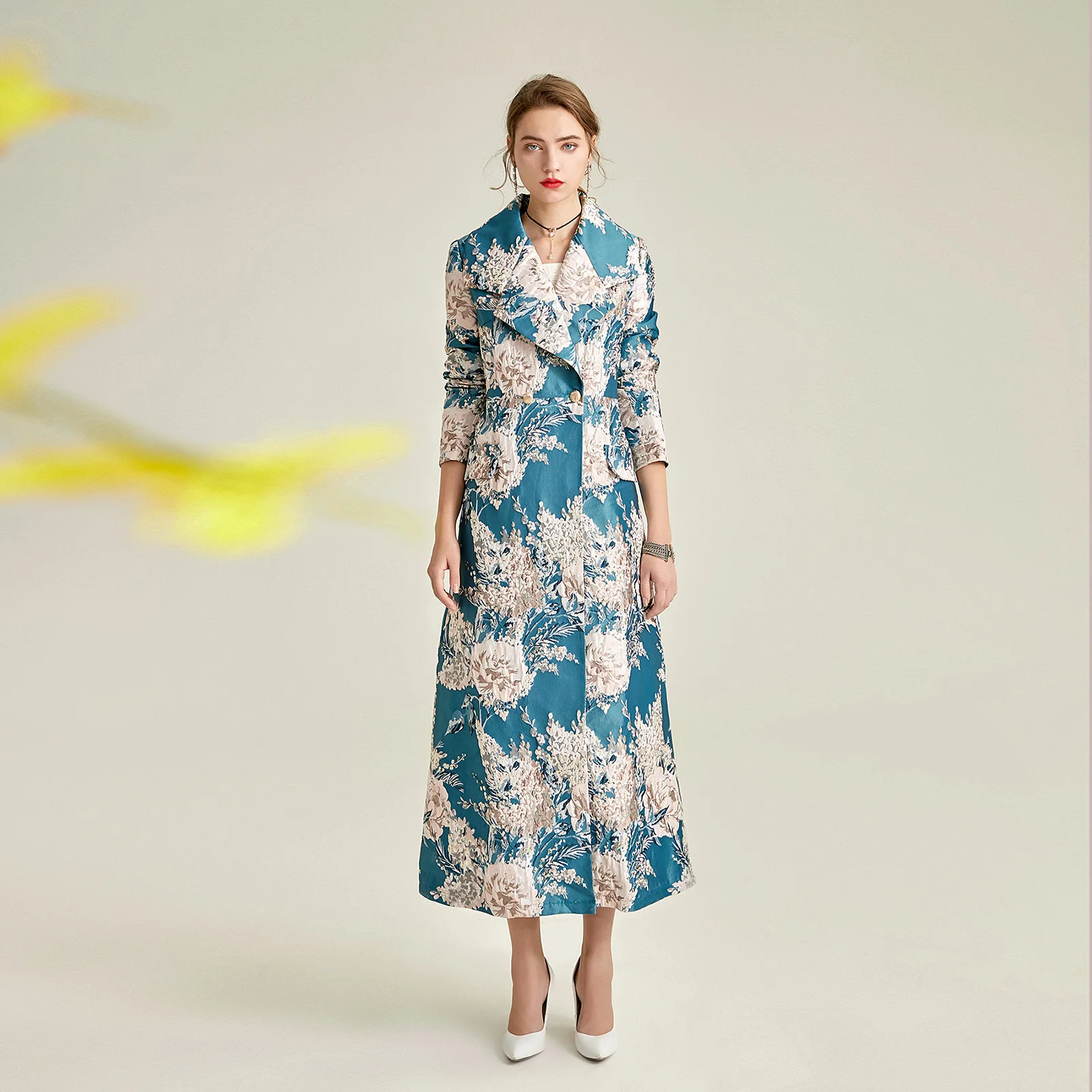 Women Summer Flower 100 Ramie Turn Down Collar Coat