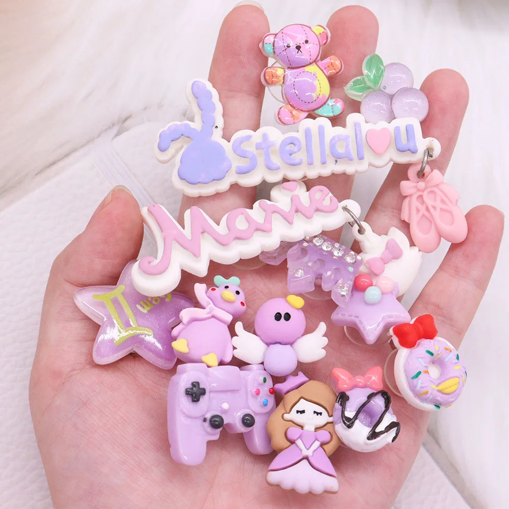 

Good Quality 1Pcs Gamepad Grapes Bear Duck Star Purple Resin Shoe Charms Bowknot Heart Kids Decorations for Party Gifts