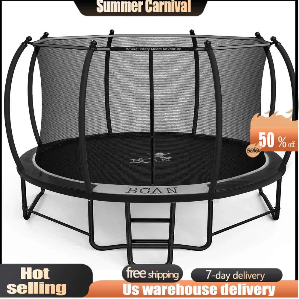 Trampoline 12FT Recreational Trampoline with Enclosure for Kids Adults, ASTM Approved, Outdoor Trampoline with Wind Stakes