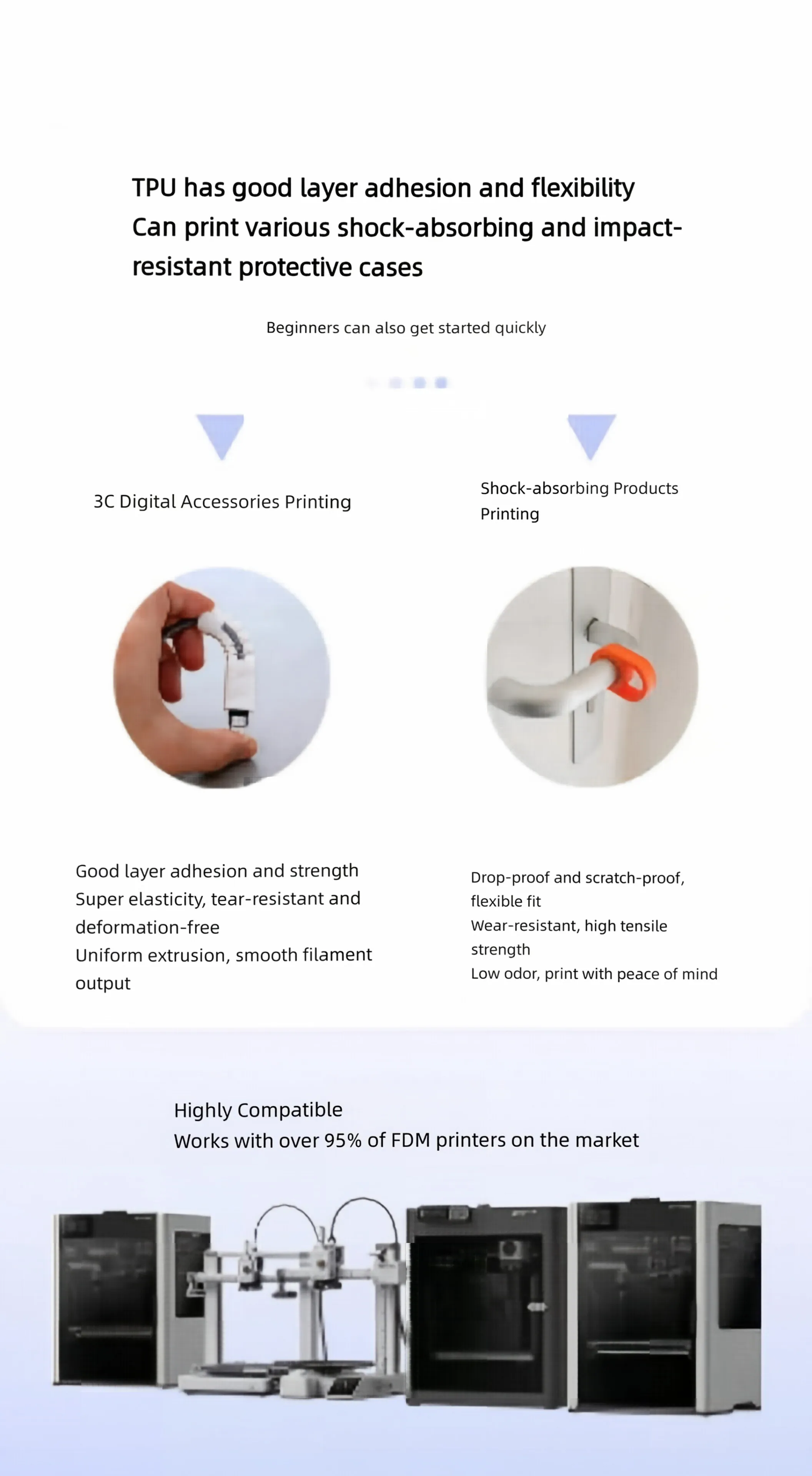 엑스트라 소프트 TPU 70A 필라멘트 1.75mm 고탄성 플렉시블 플라스틱 로봇 커버 보호 장치 충돌 방지 부품용