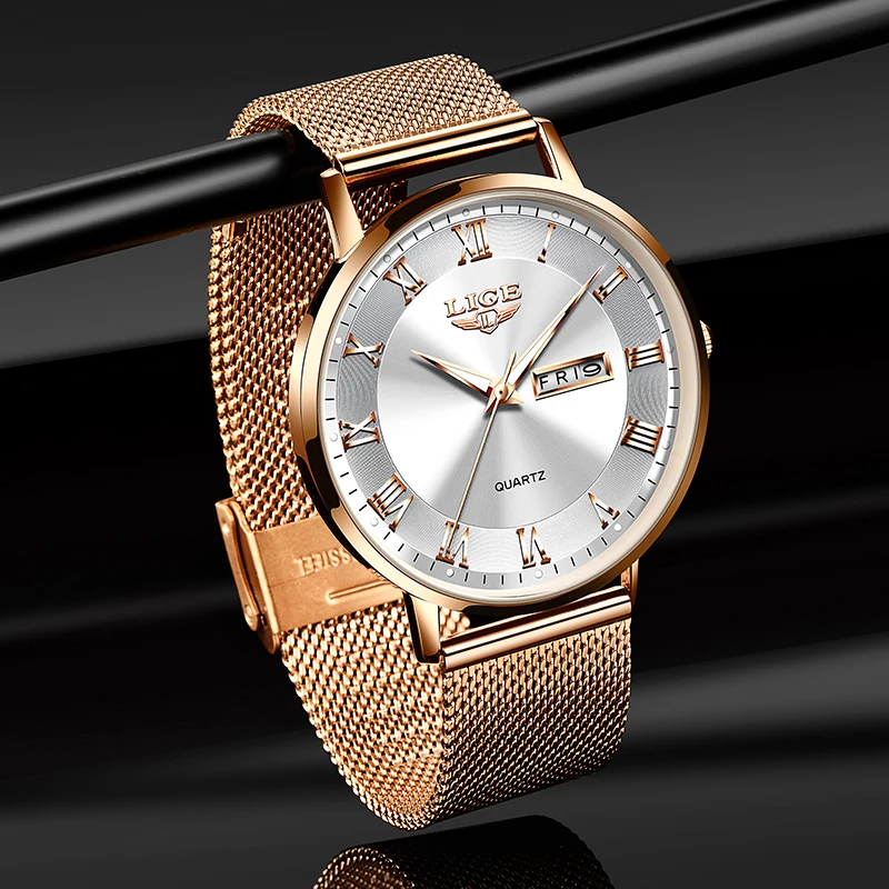 Elegant Rose Gold Ultra-Thin Mesh Quartz Women's Luminous Wristwatch