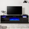 80" TV Stand with 40" Electric Fireplace, Texture Media Center with Highlight Storage Cabinet and 12 Colors LED Lights, Tv Stand 1