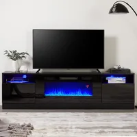 80" TV Stand with 40" Electric Fireplace, Texture Media Center with Highlight Storage Cabinet and 12 Colors LED Lights, Tv Stand 1