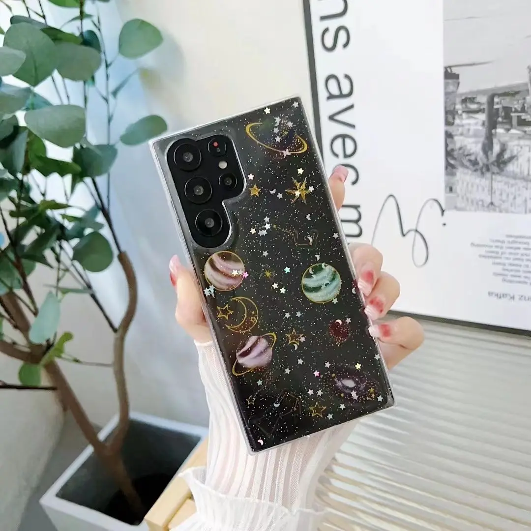 Cute Transparent Glitter Planet Phone Case For Samsung S23 S22 S20 S21 Ultra FE Plus A52 A53 A32 A14 A33 A23 Note 20 Soft Cover- S9d0d77944e704398bb4262792ffe1708s