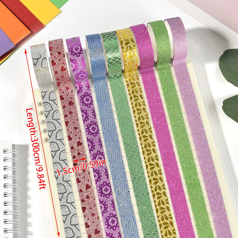 10Rolls Random Color Glitter Stickers Paper Adhesive Tapes DIY Decorative Label Craft Stickers For Office School Gift Packing 6