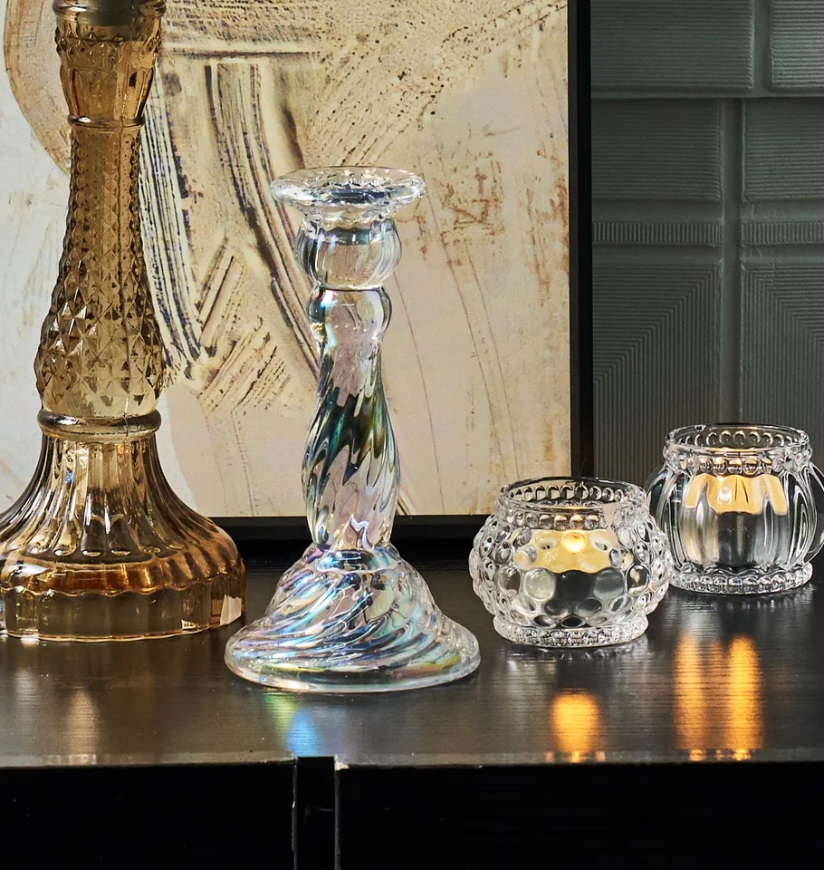 Portacandele In Vetro, Supporti Per Candelieri Trasparenti Glasseam 4 Pezzi Portacandele Conici Portacandele Portacandele Di Natale Per Soggiorno Tavolo Da Pranzo Decorazione Di Nozze