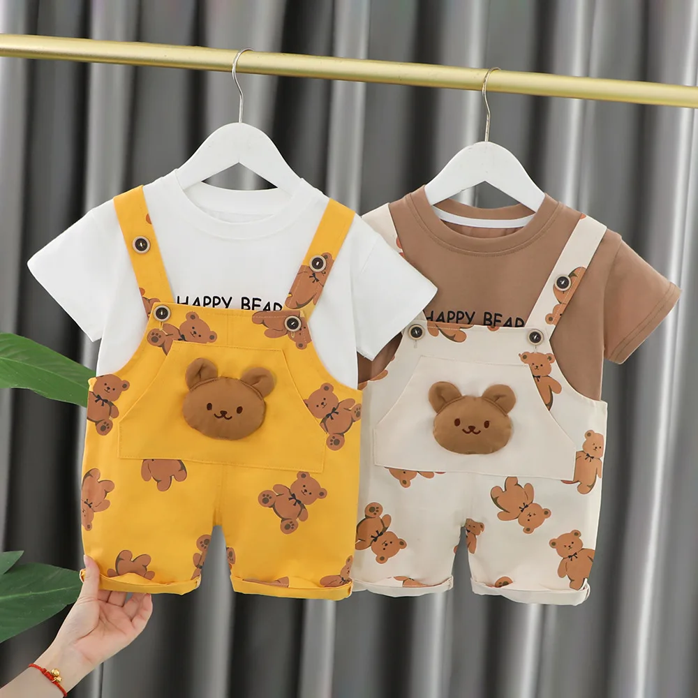 2PCSSummerBabyBearPrintClothesBoysGirlsShortSleeveTshirts