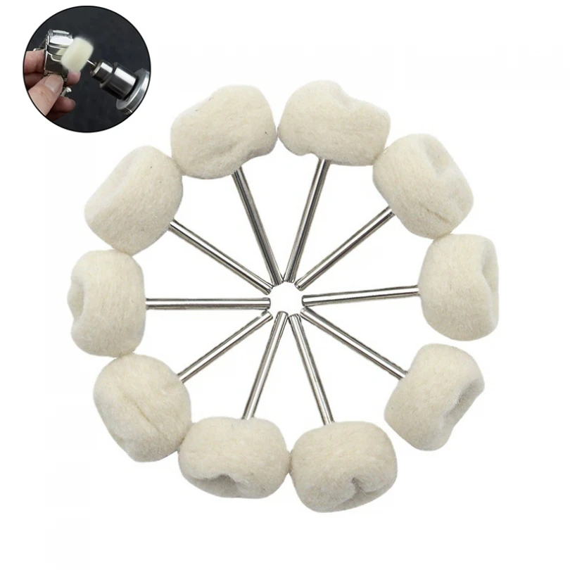 

10pcs 24mm Wool Material White Mini Wool Polishing Wheel for Jewelry Metal with Mandrel