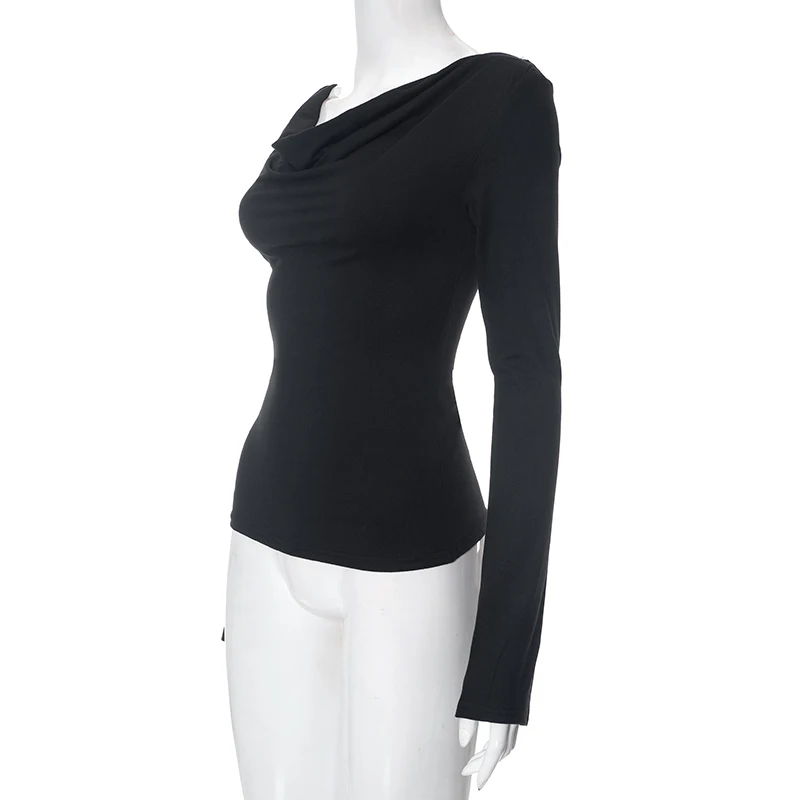 Irregular Swing Collar Ruched Off Shoulder Crop Vest Long Sleeve Backless Strappy Women Casual Tops Streetwear In Autum