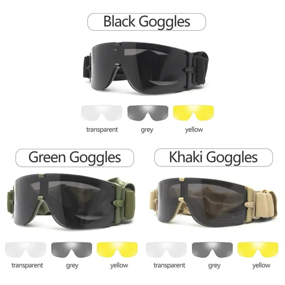 Tactical Goggles 3 Lens Windproof Dustproof Shooting Motocross Motorcycle Mountaineering CS Safe Protection