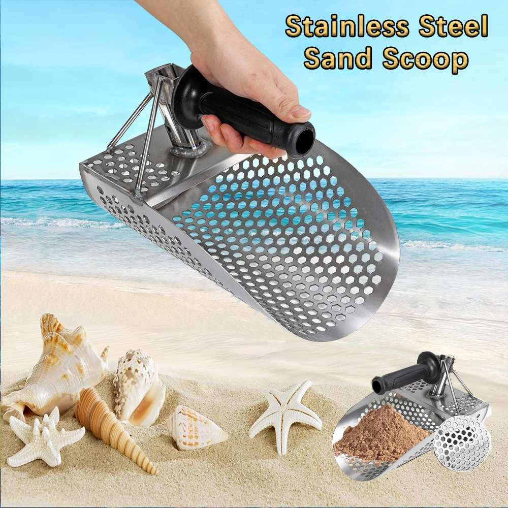 

Quality Stainless Beach Sand Scoop Metal Detecting with Handle Tool Fast Sifting Metal Detector Treasure Hunting Shovel Tool