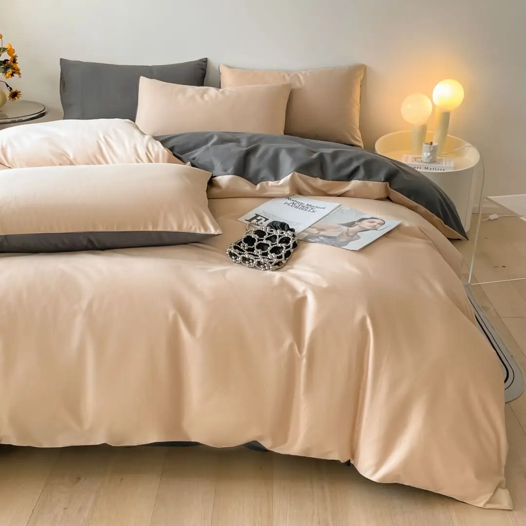 Luxury Bedding Set 100% Egyptian Cotton 400TC Duvet Cover Flat Fitted Sheet Single Double Queen King Quilt Cover with Pillowcase 2