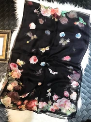 BYSIFA|New Black Pink Peony 100% Silk Shawl Scarf Women Chiffon Long Silk Scarves Cape Summer Foulard Winter Brand Scarves Wraps