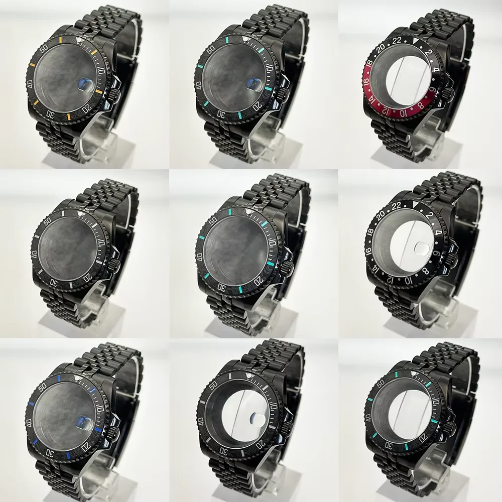 Sleek Black Watch Case with Carbon Fiber Bezel and Sapphire Mirror