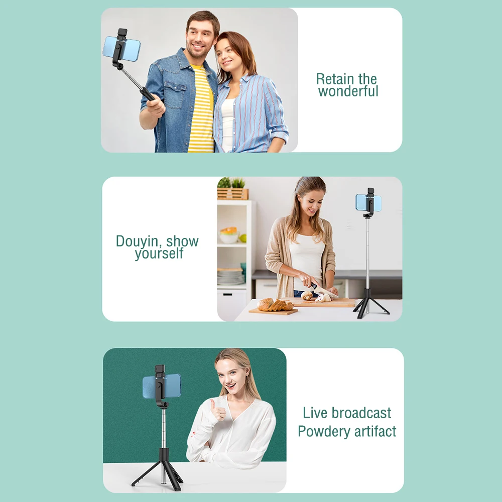 Wireless Bluetooth Selfie Stick Tripod With Fill Light Remote Shutter Foldable Phone Holder Monopod for Android iPhone Smartphon