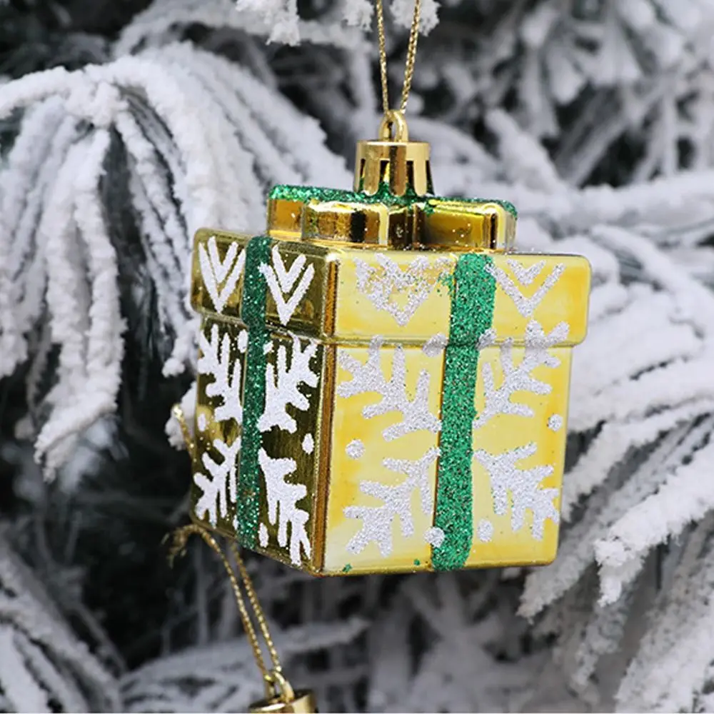 Colorful Christmas Gift Box Pendant Mini Plastic Xmas Tree Pendant Shatterproof Shiny Xmas Decorative Pendant New Year Decor