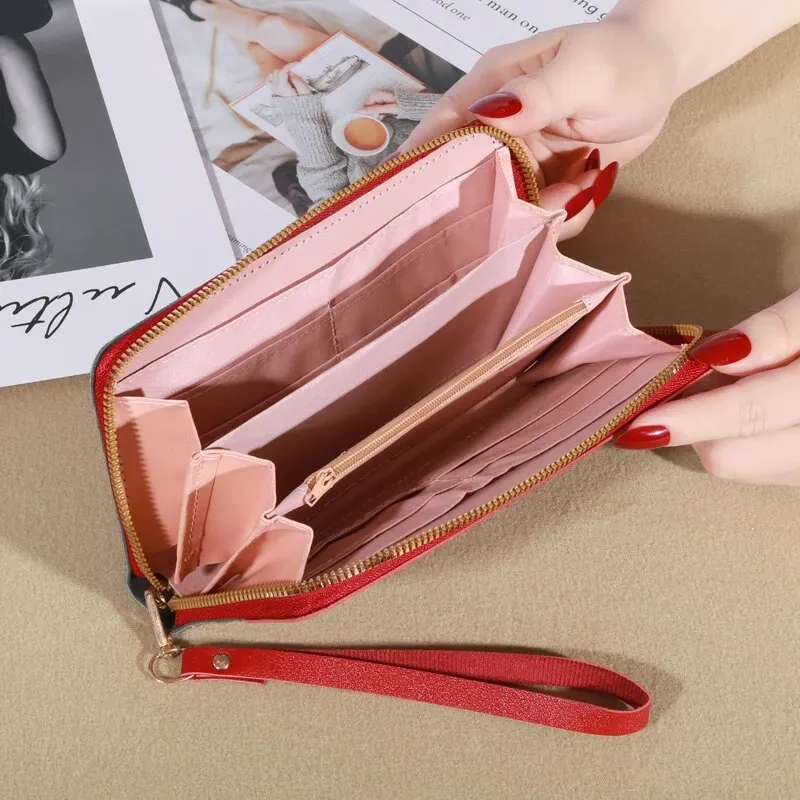 Women wallet KISMIS Long Women's Zipper Wallet Korean Splicing Color Contrast Tassel and Rivet Details