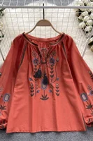 litmage Women Spring Autumn Blouse Ethnic Style Retro Literature Loose Embroidered Cotton Linen Pullover Shirt Casual Top D3549 - Image 5