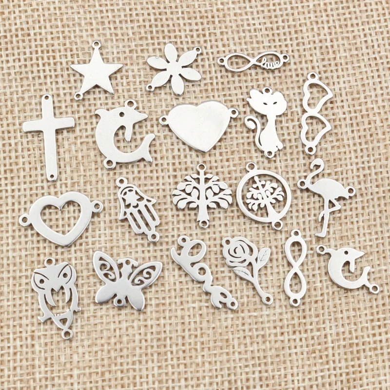 

20pcs No Fade 316 Stainless Steel Double Loops Star Tree Heart Cute Charms Pendant DIY Jewelry Findings for Necklace Bracelet