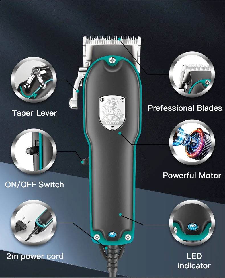 VGR Hair Cutting Machine Professional Hair Clipper Electric Hair Clipper Wired Haircut Machine Barber Home Trimmer for Men V-123