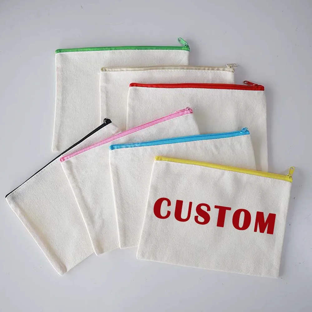 16 Pack Pink Canvas Makeup Bag,Bulk Cosmetic Bags with Multi-Color  Zipper,Canvas Zipper Pencil Case Pouch,DIY Craft