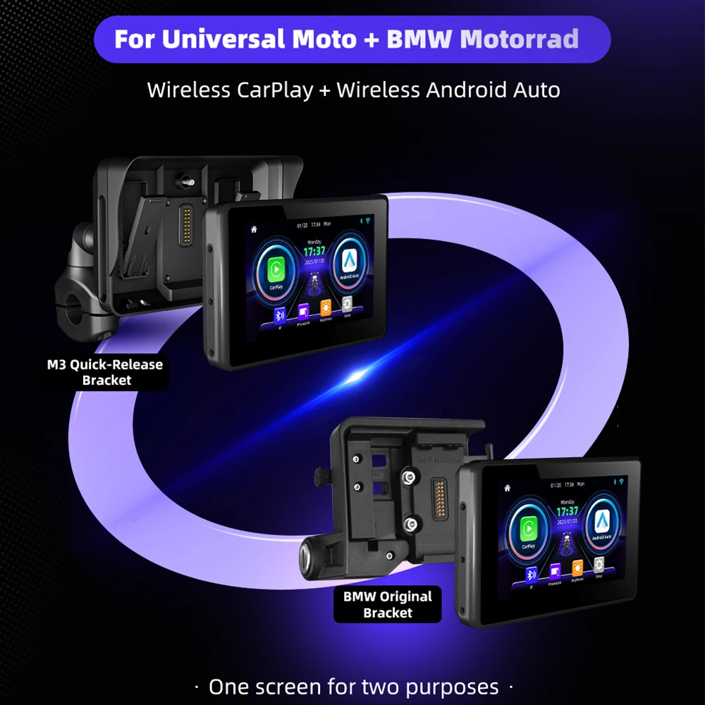 EKIY Wireless CarPlay Moto Android Auto GPS Motorcycle Navigation