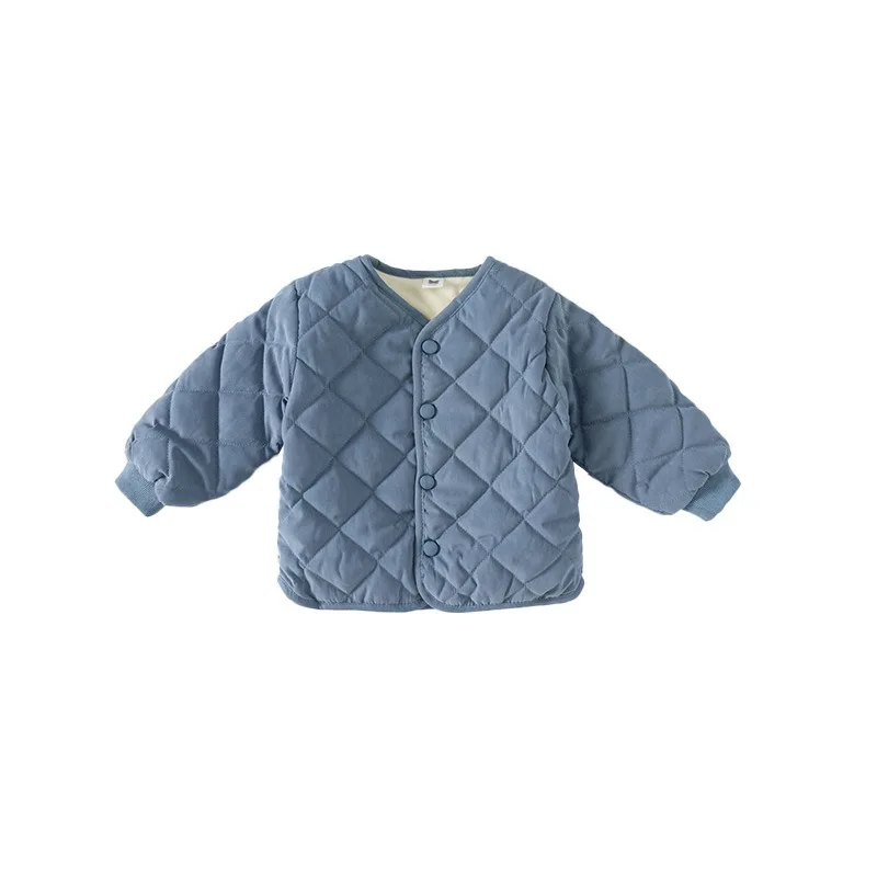 2026 새로운 겨울 소년 소녀 두꺼운 따뜻한 코트 솔리드 칼라리스 싱글 브레스트 퀼트 자켓 기본 캐주얼 아동 겉옷 Y1214