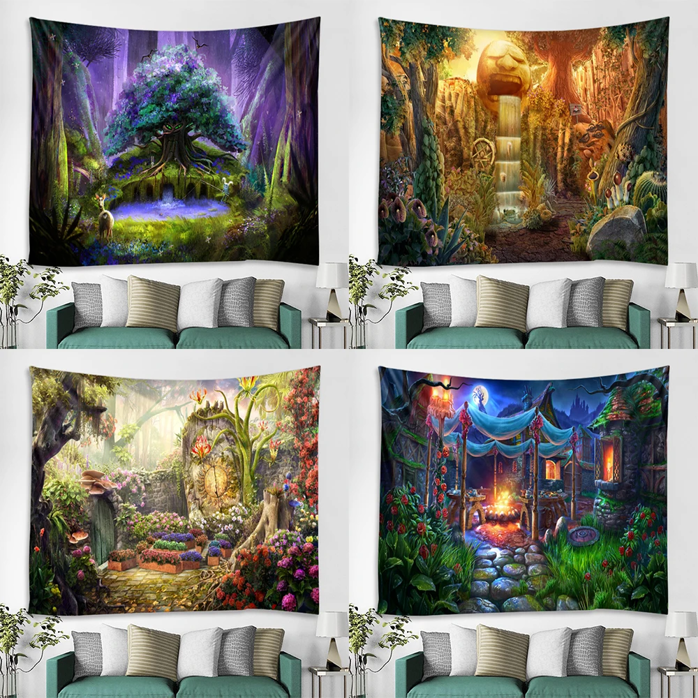 

Настраиваемое настенное украшение мандала, домашний декор, Психоделическое сказочное покрытие лесного ландшафта