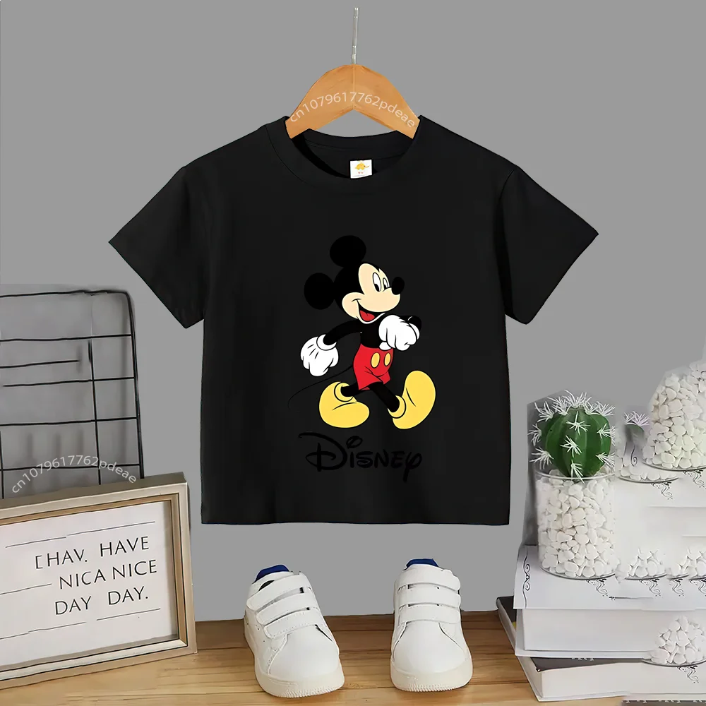 Disney Teen Summer 100% Cotton T-shirt Mickey Mouse lettering Kids Pullover T-shirt Boys Girls Casual Sports Harajuku Top 2