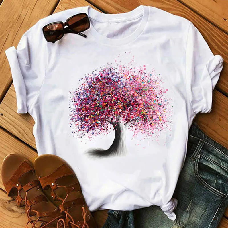 

Rainbow Tree Printed T Shirt Fashion Women T Shirt Female Cute Graphic Tops Women Casual Short Sleeve Tee Shirts women Clothing