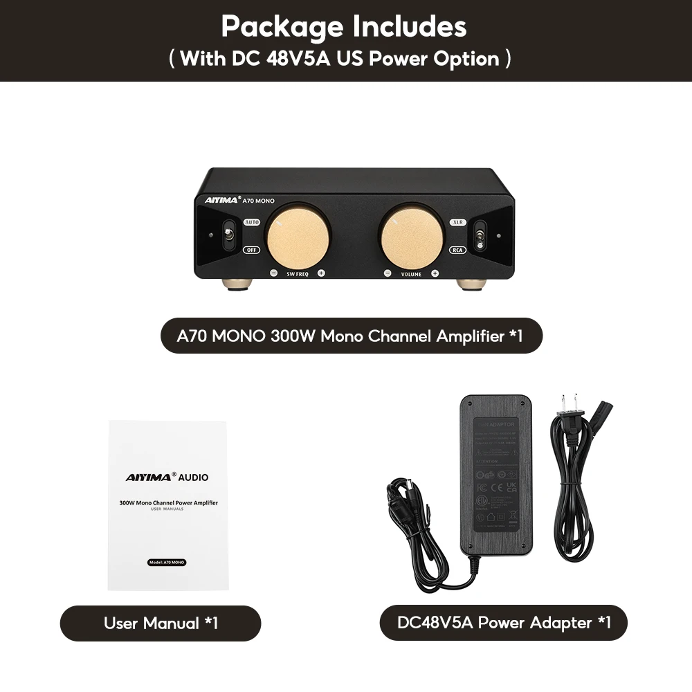 AIYIMA A70 Mono Amplifier Power 300W TPA3255 With PFFB Subwoofer