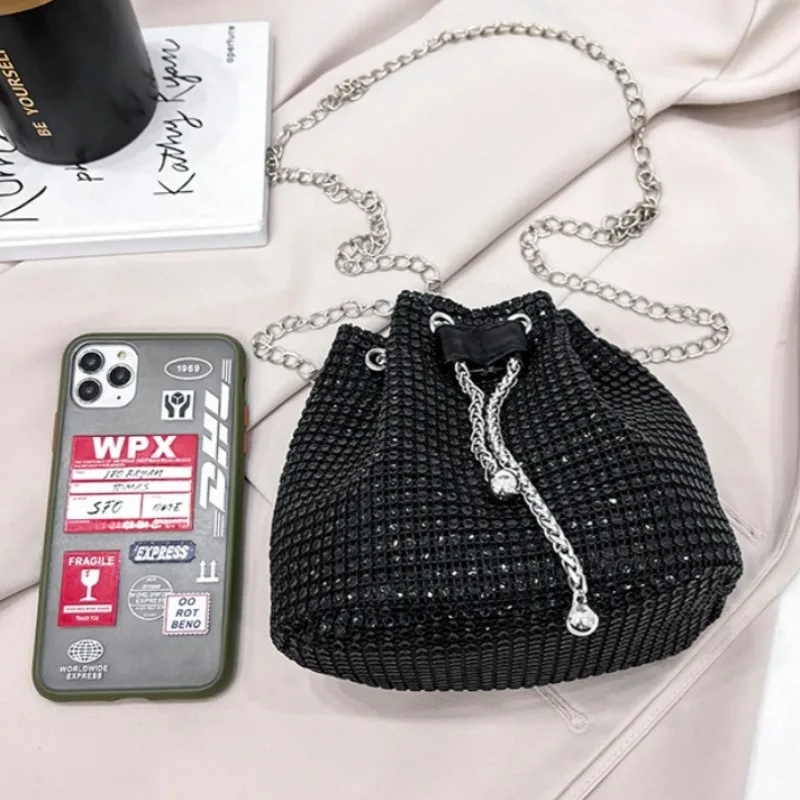 New Bag Women's New Trendy Bag Texture Net Red Diamond Shoulder Bag Fashion Chain Crossbody Bucket Bag
