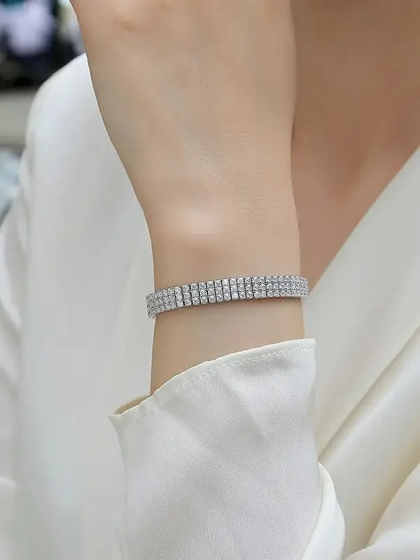 JIUZUAN Moissanite Wide Tennis Bracelet side view
