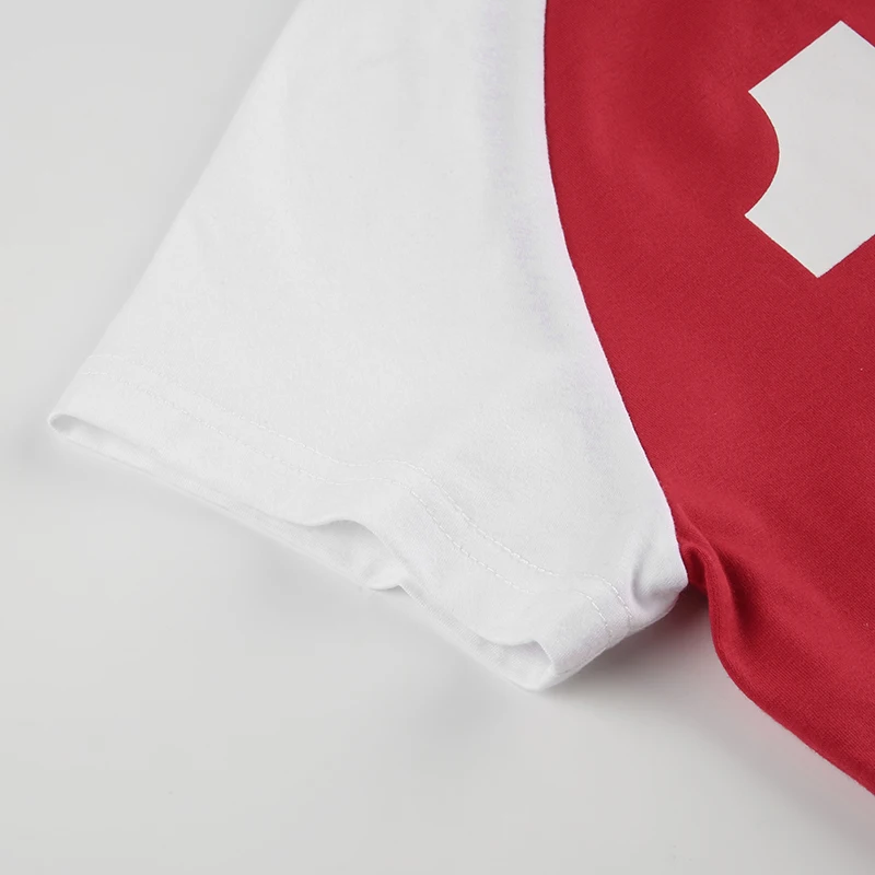 Christmas American Retro Casual Tee Contrast Patchwork Letter Print Sporty Football Jersey O Neck Short Sleeve Summer Crop Tops