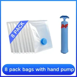 Vacuum Storage Bags and Pump Kit - Space-Saving Solution for Clothes and Travel Essentials (8 pack with pump)