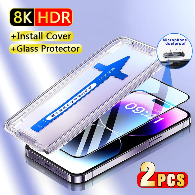 

2PCS Luxury Full Cover Screen Protector For iPhone 11 12 13 14 Pro Max XS MAX XR 14 Plus Tempered Glass Film With Mounting box
