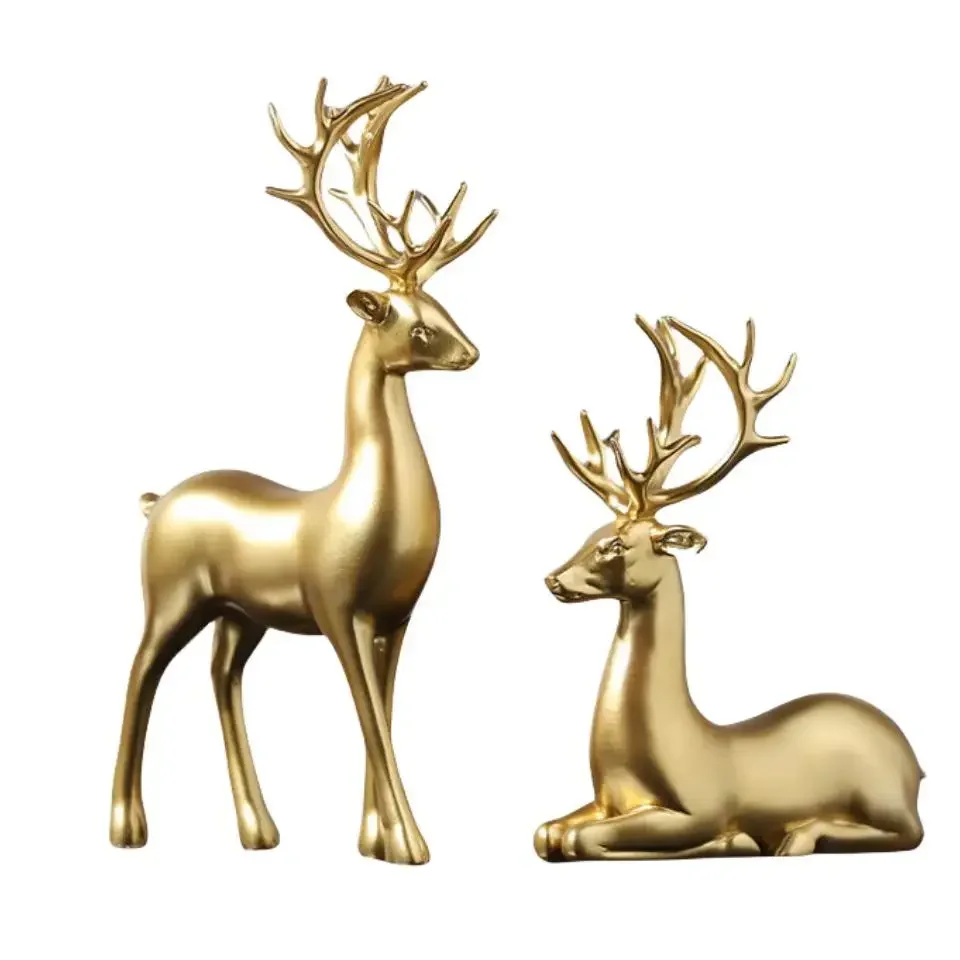Deer Statue Standing and Sitting Resin Sculpture Reindeer Figurine Ornaments Stag Accents for Home Entrance Mantle Table Decor