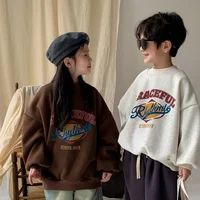 2025 enfants vêtements automne hiver bébé garçons filles polaire sweat nouveaux enfants lettre imprimer haut col en o enfants chaud pull 1