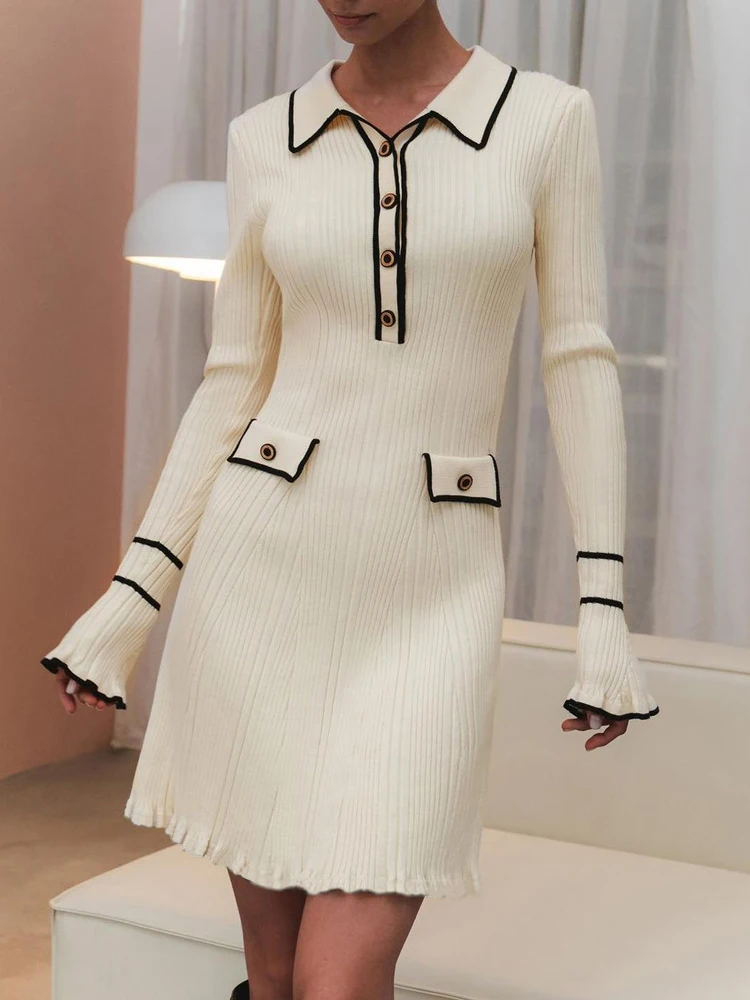 CUPSHE Vestidos De Boda De Otoño Para Mujer, Con Encaje, Cuello En V, Dobladillo Con Volantes, Manga Larga, Acampanado, Mini Vestido, Azul, Pequeña