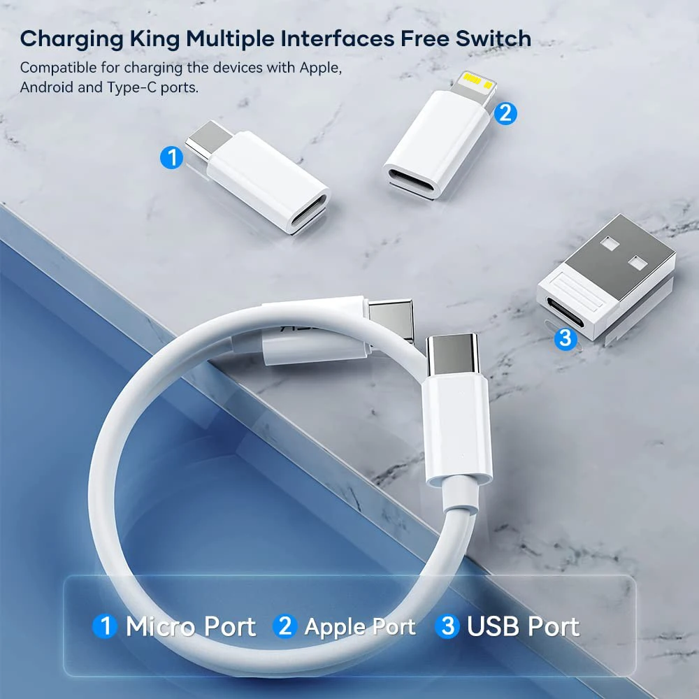 4 in 1 Fast Charging Cable Adapter For iPhone 14 13 12 15 Pro Max 60W Quick Charge Multifunction Mini Data Cord Set Storage Box