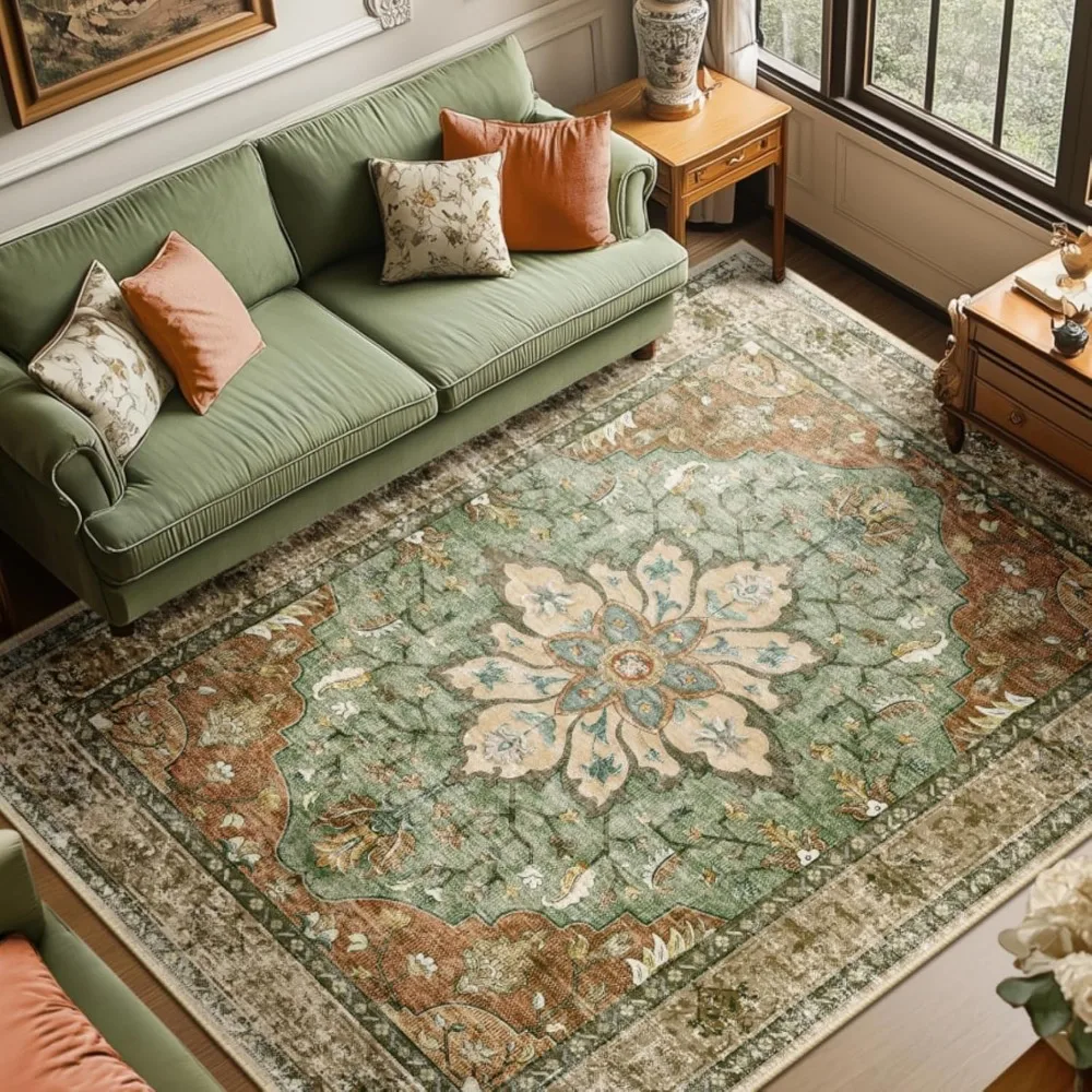 Floral Vintage Distressed Medallion Area Rug image 1