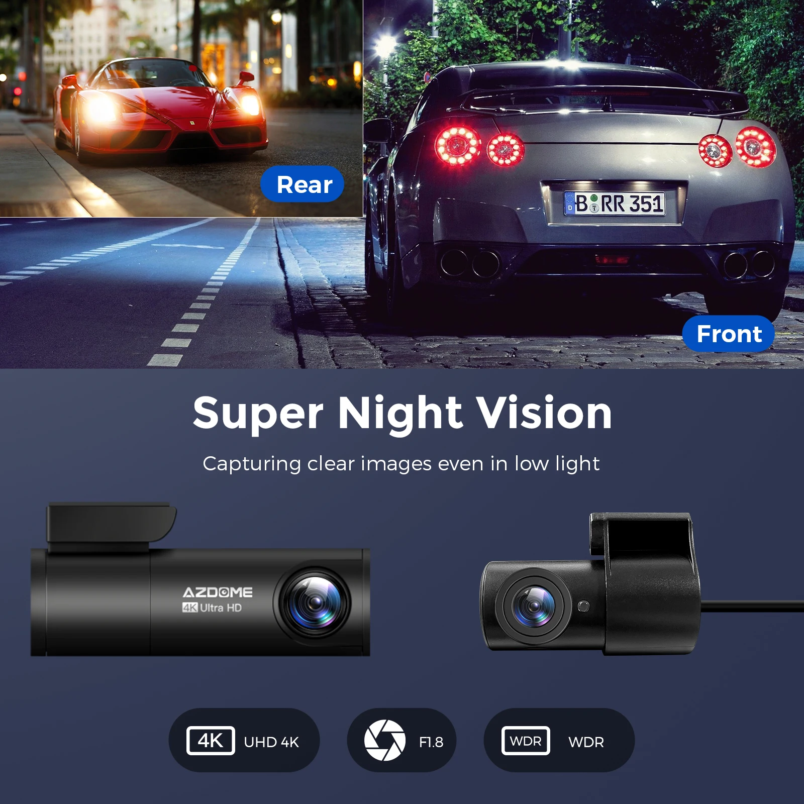 AZDOME  DVR    ķ, GPS   ķ, ڵ ī޶, UHD 3840*2160P ߰ ð, 24 ð  , M300S, 4K