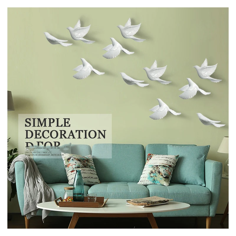 

Modern Resin 3D Birds Wall Hanging Pigeon Decoration Crafts Home Livingroom TV Background Wall Sticker Mural Accessories Artwork